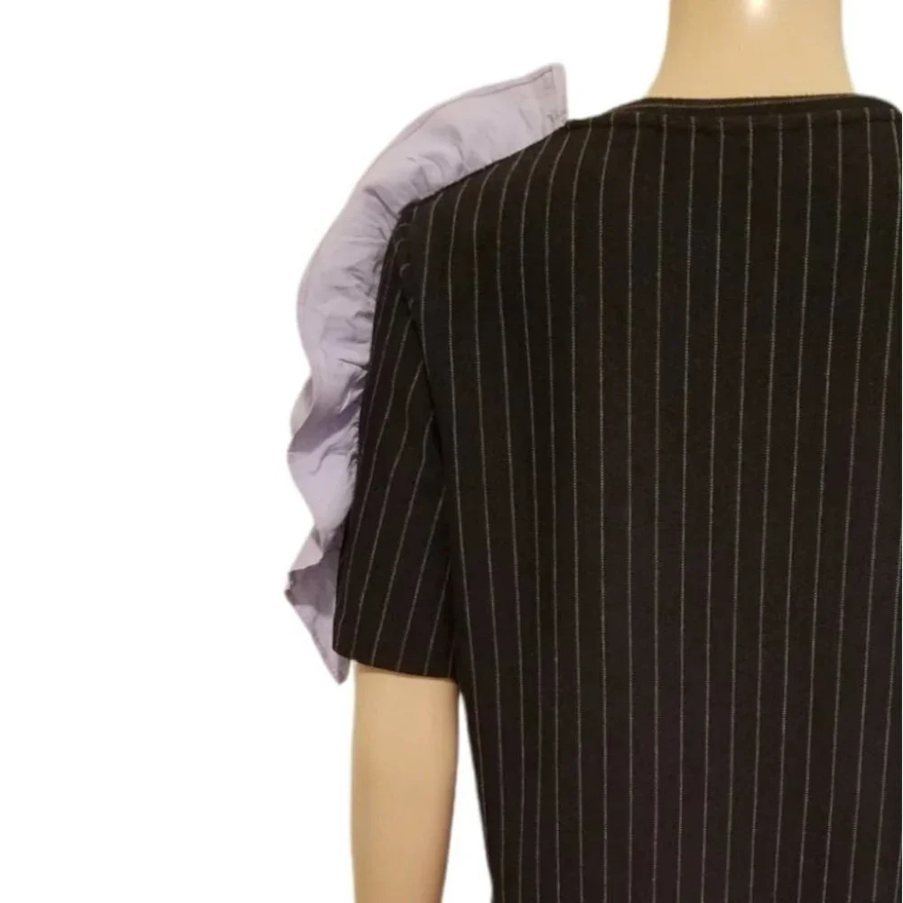 Oversize Pinstripe Lavender Ruffle-Shoulder Dress by ZARA - Picture 5 of 7